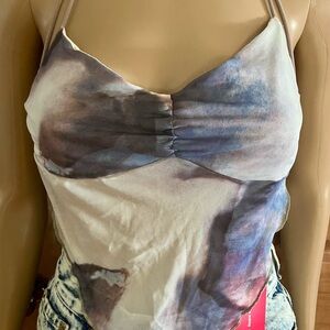 SHEIN Gray and White Ruched Fitted Camisole